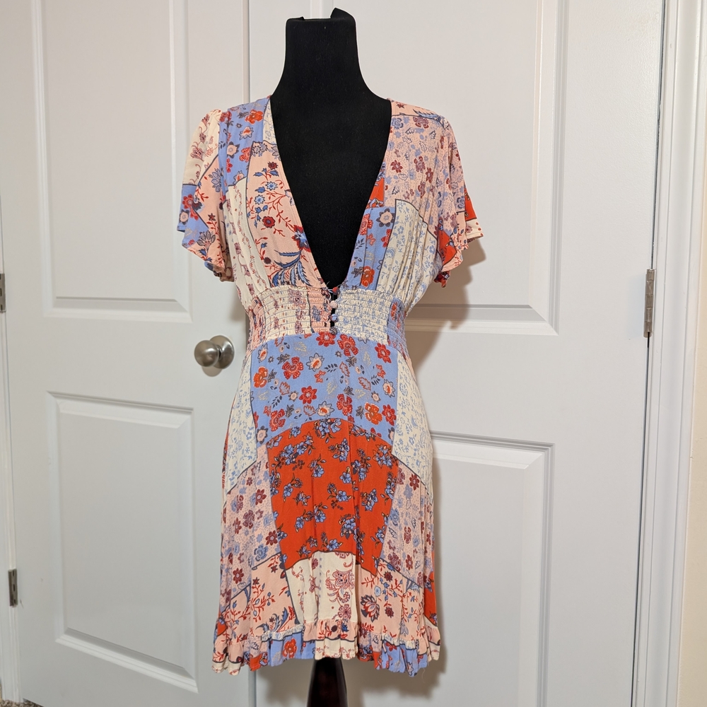 Floral Patchwork V-Neck Dress